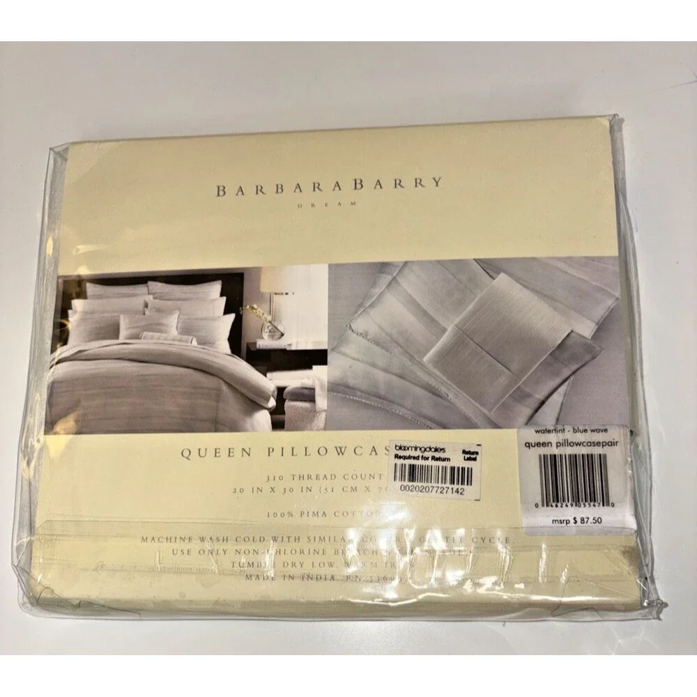 Barbara Barry Watertint Blue Wave Queen Pillow Cases 310 Thread Count NWT $87.50